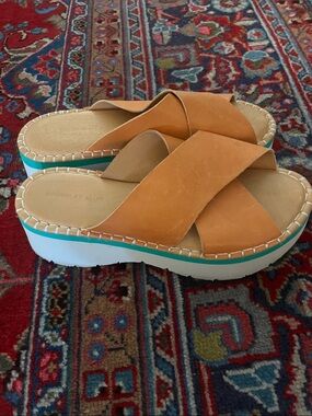 Chocolat Blu leather  Cross-Strap Platform Mules Sz. 40 / 9